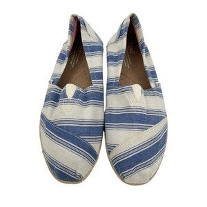 NWOB Toms Blue/Off-White Striped Shoes Size 8.5